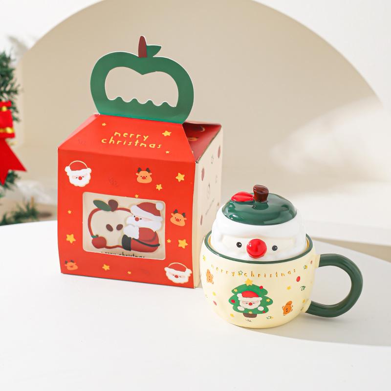 Weihnachtsgeschenke Friedensfrucht Keramiktasse mit Deckel Kreativer Becher für Mädchen Niedliche Haushalts-Wasserbecher Büro