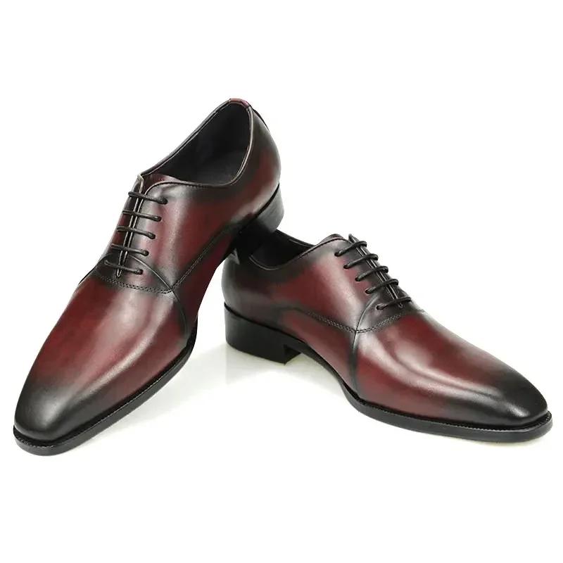Fashion Luxury Leather Dress Shoes Men Office Business Wedding Formal Shoes Lace Up Pointed Toe Comfortable Oxford Shoes High Quality