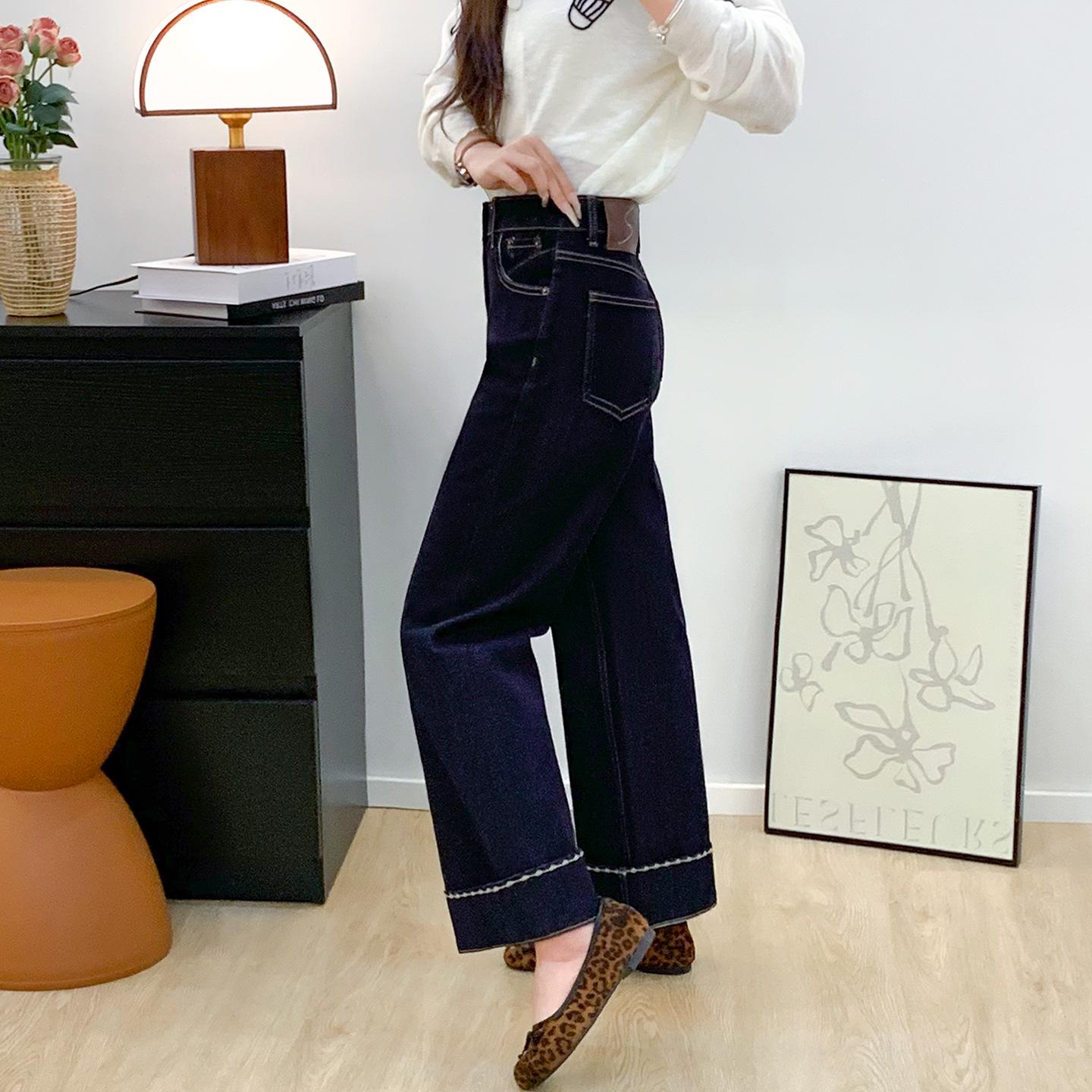 

2026 Plus Size Women s High Waist Embroidered Stretch Jeans - Slimming, Cropped, Wide Leg for Spring/Autumn XL джинсовий синього кольору