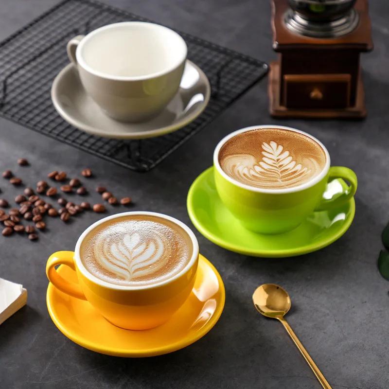 Glazură colorată, ceramică îngroșată, ceașcă cu latte pentru cappuccino, ceașcă profesională figurată, gură de competiție standard, ceașcă de cafea de 250 ml