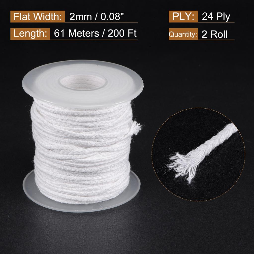 1/2 Roll Braided Candle Wick Cotton 21/24/32/35/40/45/50 PLY 200 Ft Long 1.7/2/2.2/2.7/3mm Flat Wide for DIY