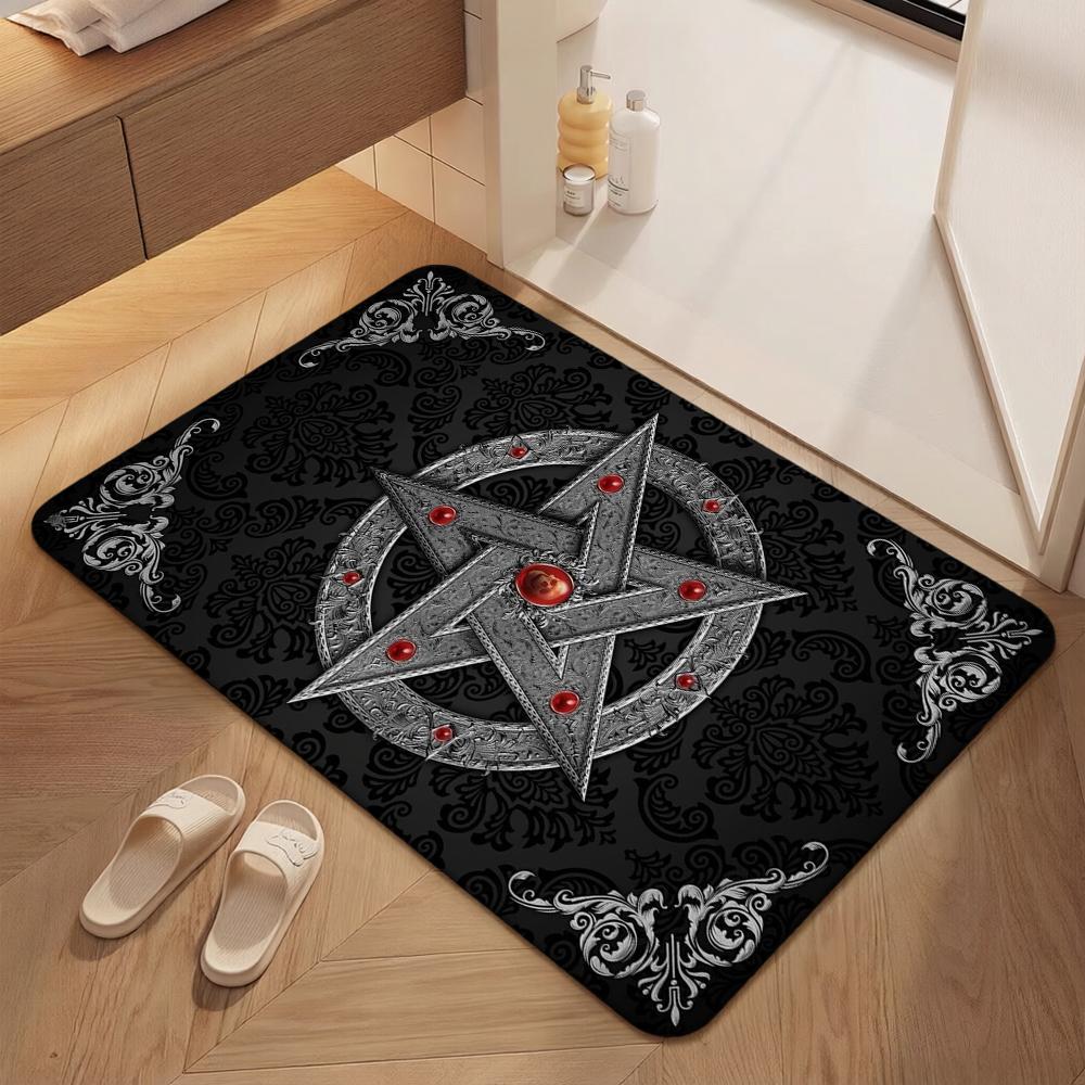 Dark Gothic Pentacle Ruby Accents Patterned Rug Nonslip Thick Carpet For Living Room Bedroom Hallway Home Decor Birthday Gift