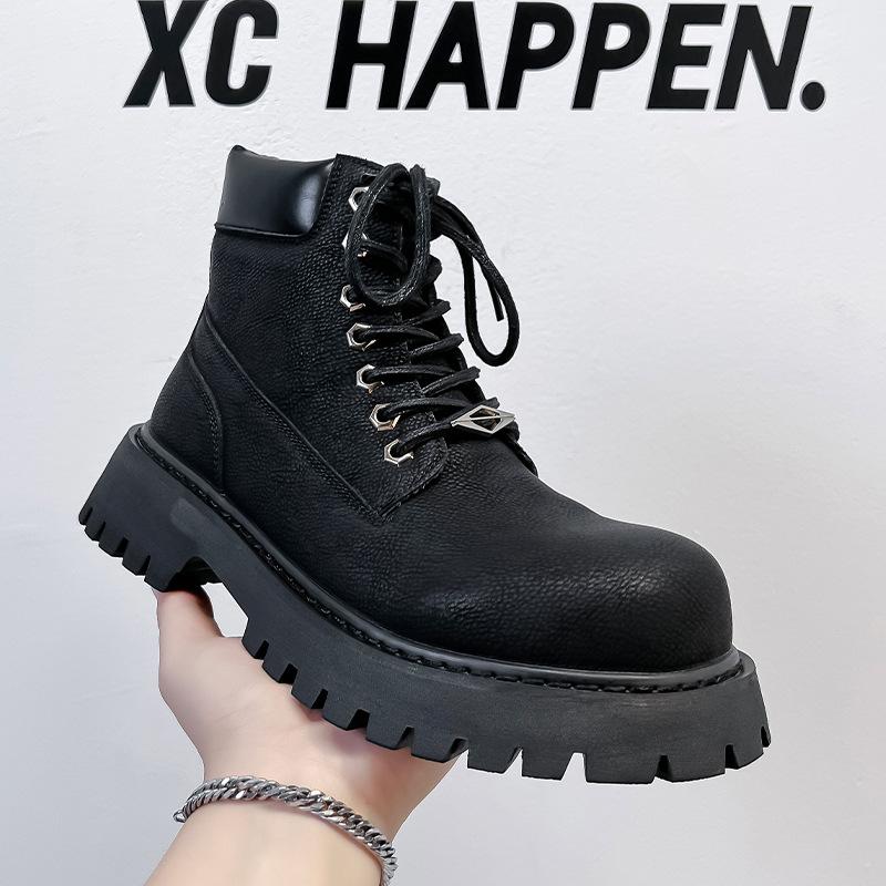 

2024 new Martin boots men s thick-soled heightening British style winter velvet locomotive boots rhubarb boots 66621-A 38 чёрный