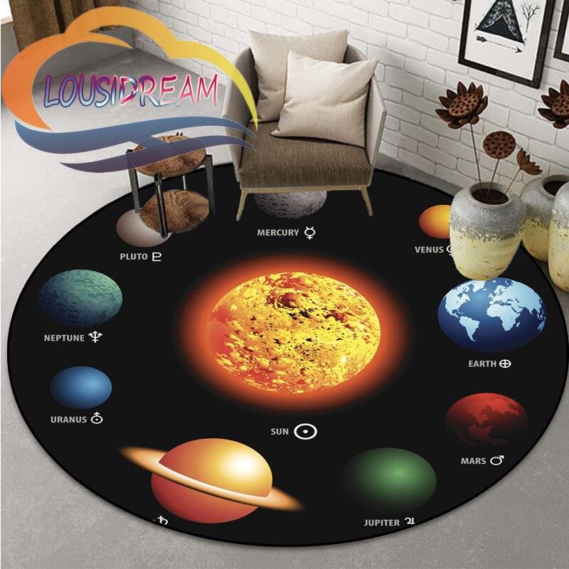 Space Universe  Vector Ufo and Many Planets In Galaxy Round Bedroom Floor Mat Computer Chair Area Decoration Carpets