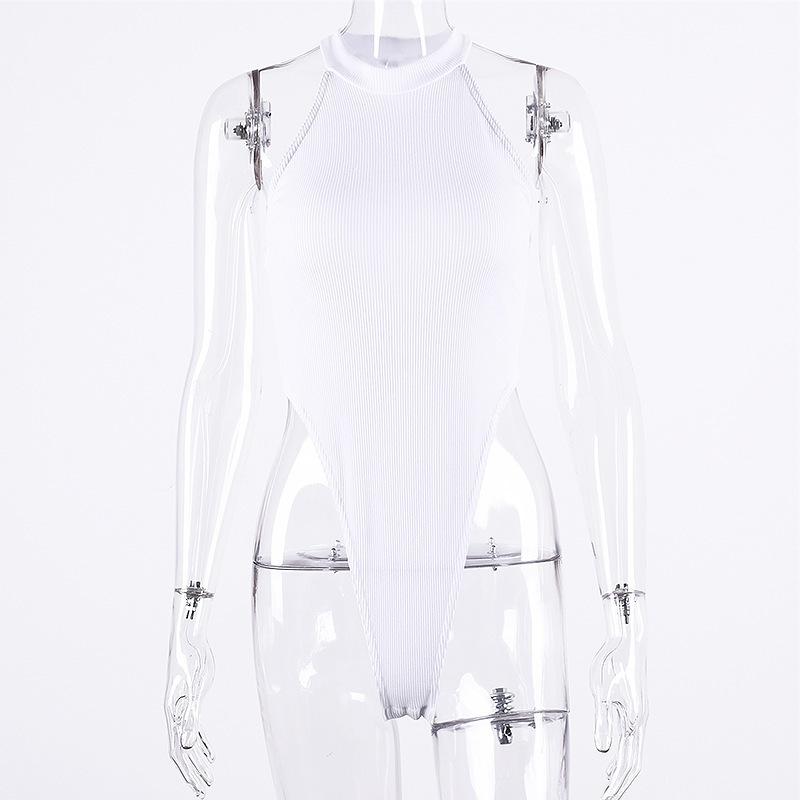 Women's Solid Color Tight-Fitting Sexy Shoulder-Cut Sleeveless Slim-Fit High-Necked Inner Jumpsuit