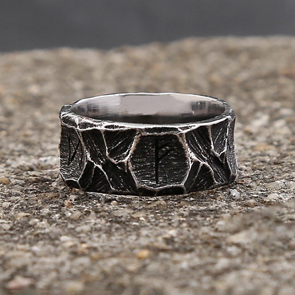 Nordic Viking Runes Ring 316L Stainless Steel Odin Amulet Punk Jewelry Gift For Men Women Couple