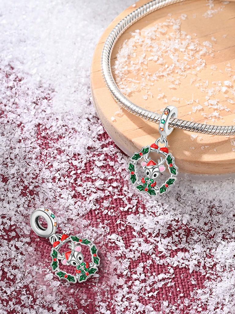 Breloques Originales Plaqué Cuivre Père Noël Flocons de Neige Perles Convient Bracelet Bijoux Femme Cadeau