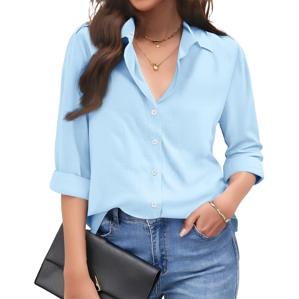 Women’s Long Sleeve Button Down Shirt Casual Collared Blouse Relaxed Fit Lightweight Top for Office Work Daily Wear