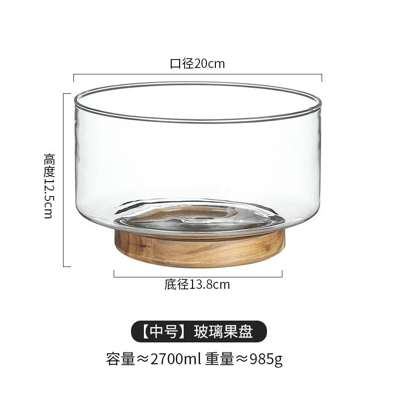 Japanese Style Glass Fruit Bowl Wooden Storage Creative High Foot Candy Dish for Living Room Coffee Table