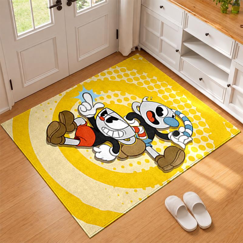 Cuphead Teppich Fußmatte für Wohnzimmer oder Schlafzimmer Schutzmatte unter dem Stuhl Bürodeko Weihnachtsgeschenk Geburtstagsgeschenk