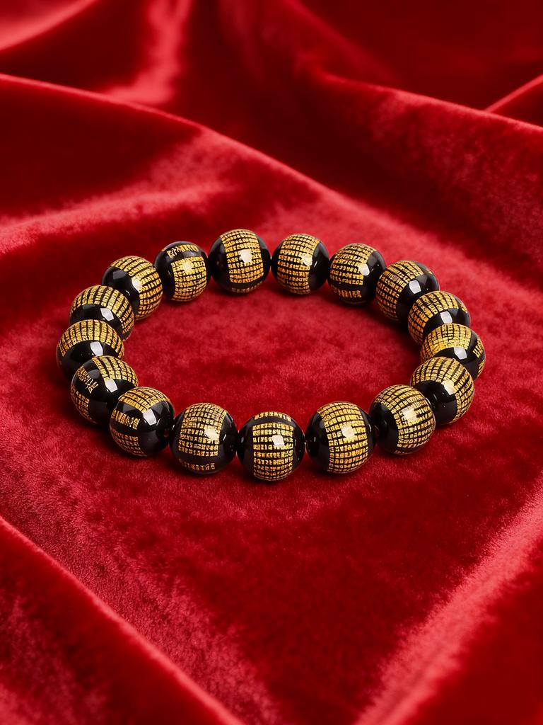Onyx Beads Protection & Vigour Buddhist Bracelet Heart Sutra Six True Words Natural Stone Prayer Beads for Men Calmness Jewelry
