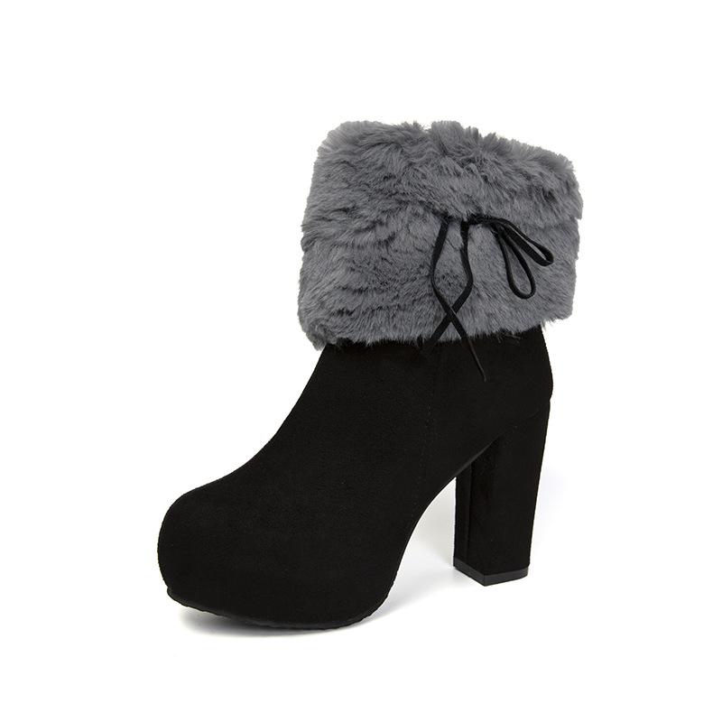 Coarse Heel High Heel Short Boots Women's Winter Women's Shoes New Platform Waterproof Table Martin Boots Velvet Women's Boots To Keep Warm