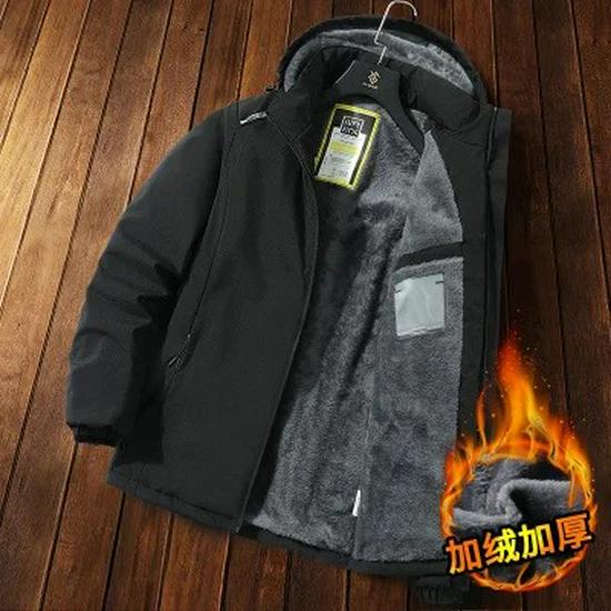 Men's Winter Hooded Windproof Cotton Jacket - Thick Fleece Lined Warm Coat for Autumn/Winter