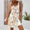 Women's V Neck Sleeveless Floral Print 2 Piece Set Elastic Waist Casual A Line Mini Dress