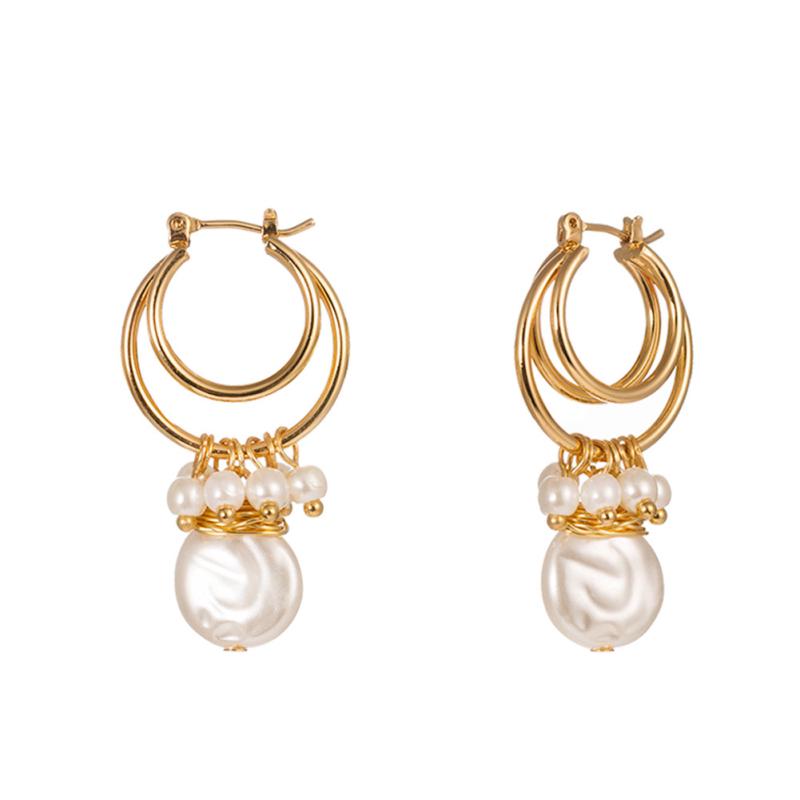 

Women Fashion Bohemian Style Multilayer U Shape Flat Pearl Earrings