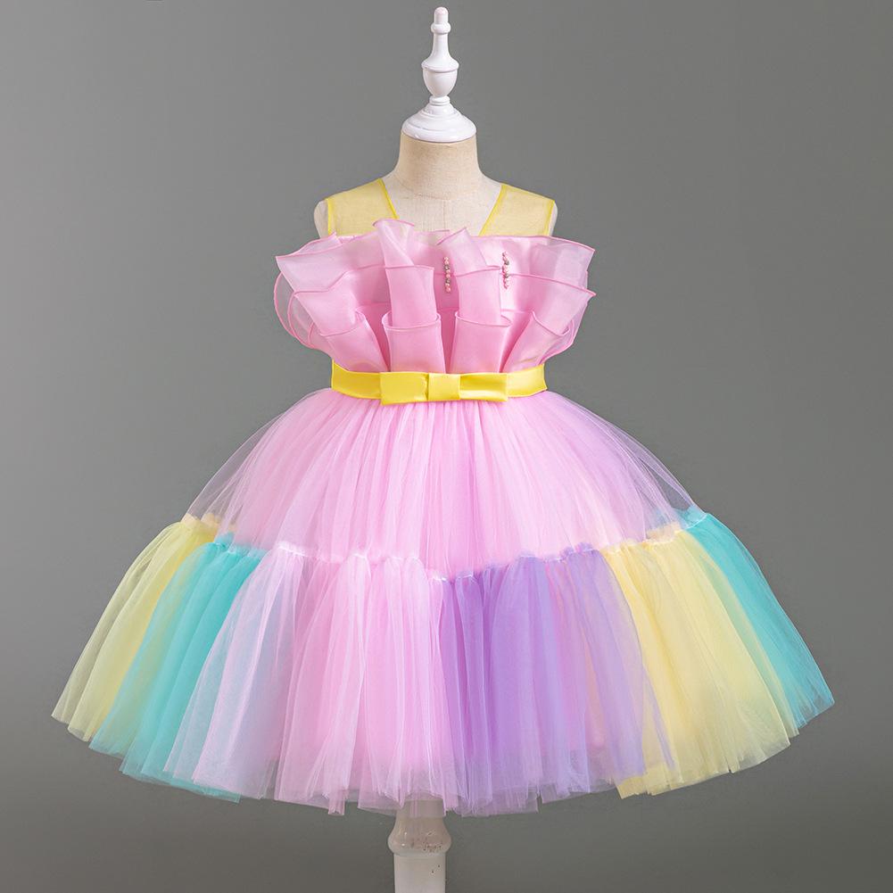 Children's Color Block Mesh Princess Dress for Special Occasions