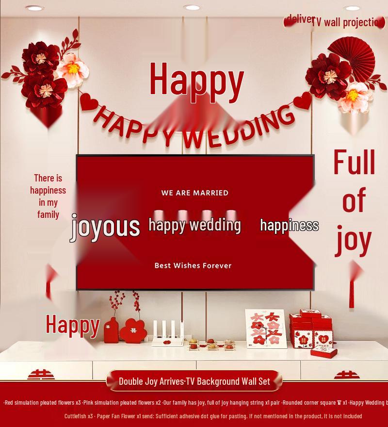 Wedding TV Background Wall Decoration - Double Happiness Bedroom Set
