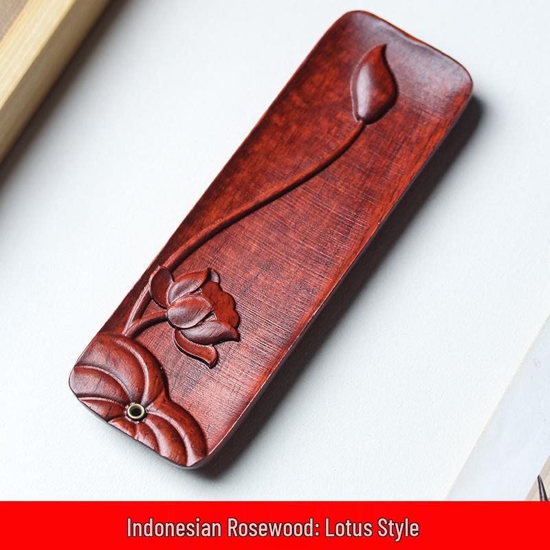 Carved Lotus Incense Holder: Indonesian Rosewood, 12×4×0.7, Decorative Cultural Accent