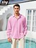 Spring Summer Men's Cotton Linen Shirt Long Sleeve Solid Color Casual Vacation Beach Lightweight Cozy Shirt