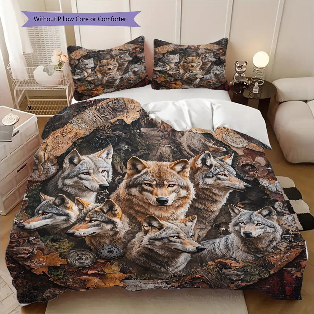 Wolf Pattern Bedding Quilt Set Quilt Cover Pillowcase Home Decoration Birthday Gift (1 * duvet cover + 2 * pillowcase, without core)
