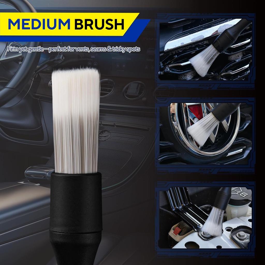 7PCS Car Detailing Brush Kit - Ultra Soft Boars Hair Car Interior Detailing Brushes, Includes 4 Different Brushes, Multi-Use For Cleaning Interior Or