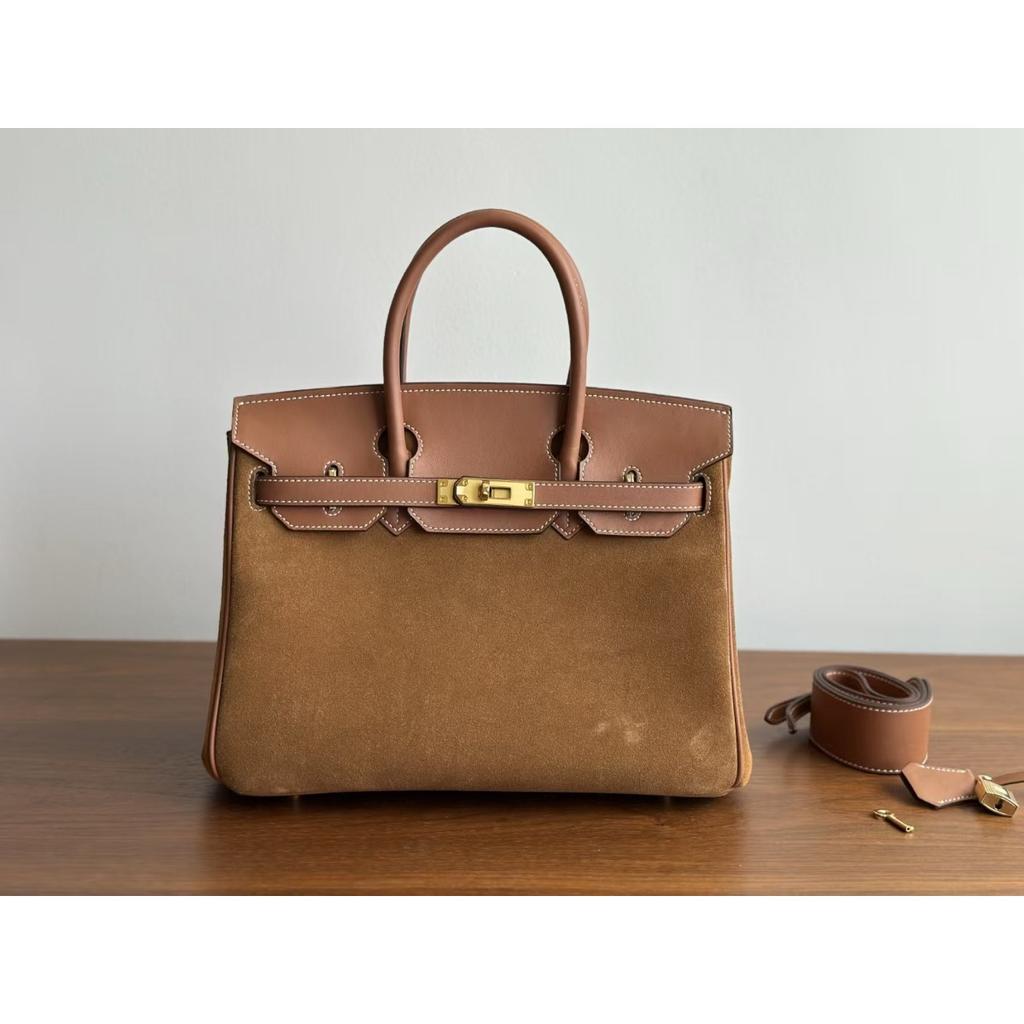 Platin Tasche Swift Leder und Wildleder 25/30CM Doppel-Schultergurt Damen-Tasche Einzel-Schulter Umhängetasche Vielseitig Mode Handtasche Tasche