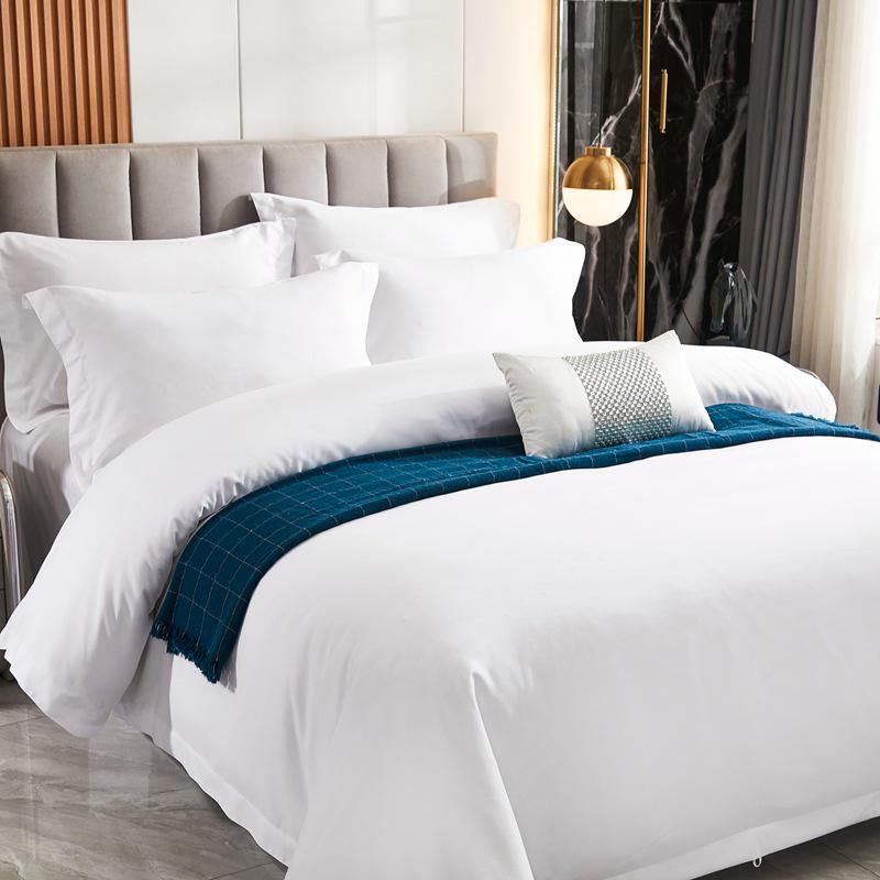 Four-Piece Brushed Cotton Bedding Set: Fitted Sheet, Flat Sheet, Pillowcase, Duvet Cover - Hotel Style for Guesthouses and B&Bs