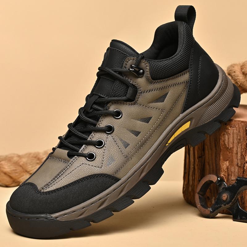 Quality Outdoor Men Lace Up Walking Sneakers Shoes Anti-slip Wearable Lightweight Leather Shoes Mountain Camping Climbing Shoes