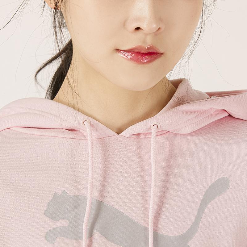 Puma Large Logo Sport Casual Hoodie Women Tops Pink 535337-16