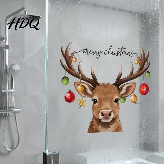 Removable PVC Wall Art Christmas Elk Toilet Seat Cover Sticker Cartoon Reindeer Lid Waterproof Glass Stickers Decal Self-Adhesive Bathroom