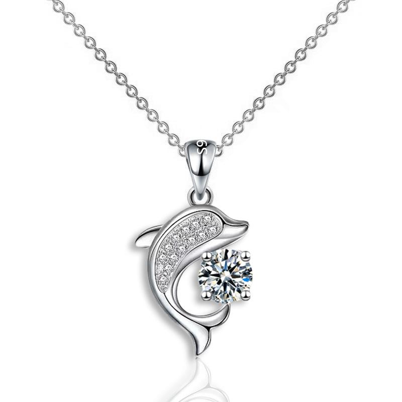 Aqua Blue Pink White Zircon Small Cat Pendant Cute Animal Necklaces For Women Trendy Silver Color Chain Necklace Wedding Jewelry