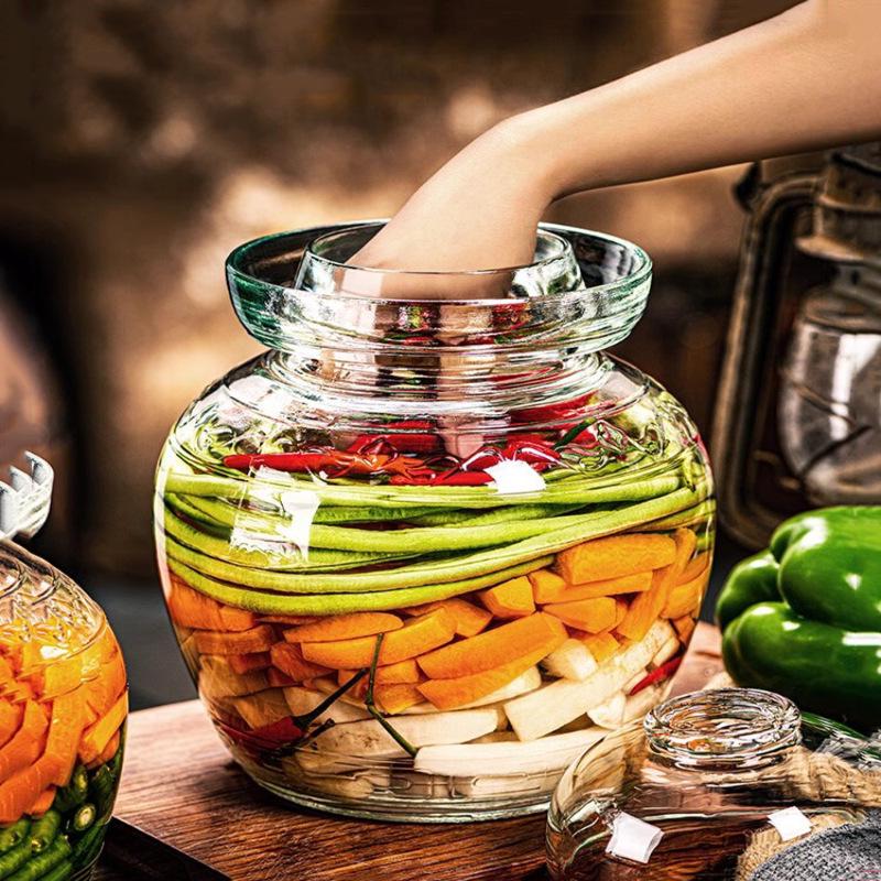 Sichuan Style Thick Glass Pickle Jar for Sauerkraut and Vegetables - Large Mouth, Sealed Container for Home Pickling