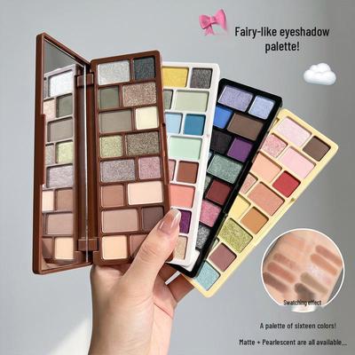 Paletă de Farduri pentru Ochi în Tonuri Pământii cu 16 Culori și Utilizare Multiplă: Mat, Strălucitor, Perlat, Iluminator, Fard de obraz pentru machiaj de scenă