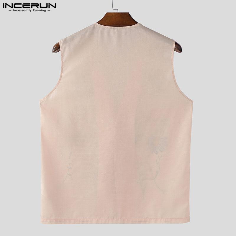 INCERUN Men Sleeveless Floral Print Button Casual Loose Tank Tops