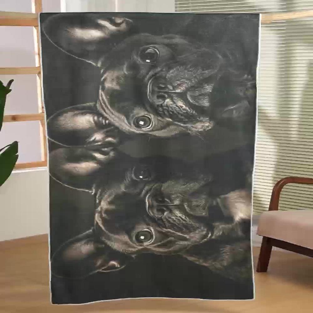 French Bulldog Beach Towel Flat Print Black White Dog Portrait Microfiber Bath Blanket for Pet Lovers Travel Pool Party Gift