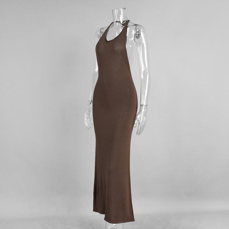 Womens Sleeveless Knit High-Waist Bodycon Midi Dress With T-Back Detail 2026 Casual Fit