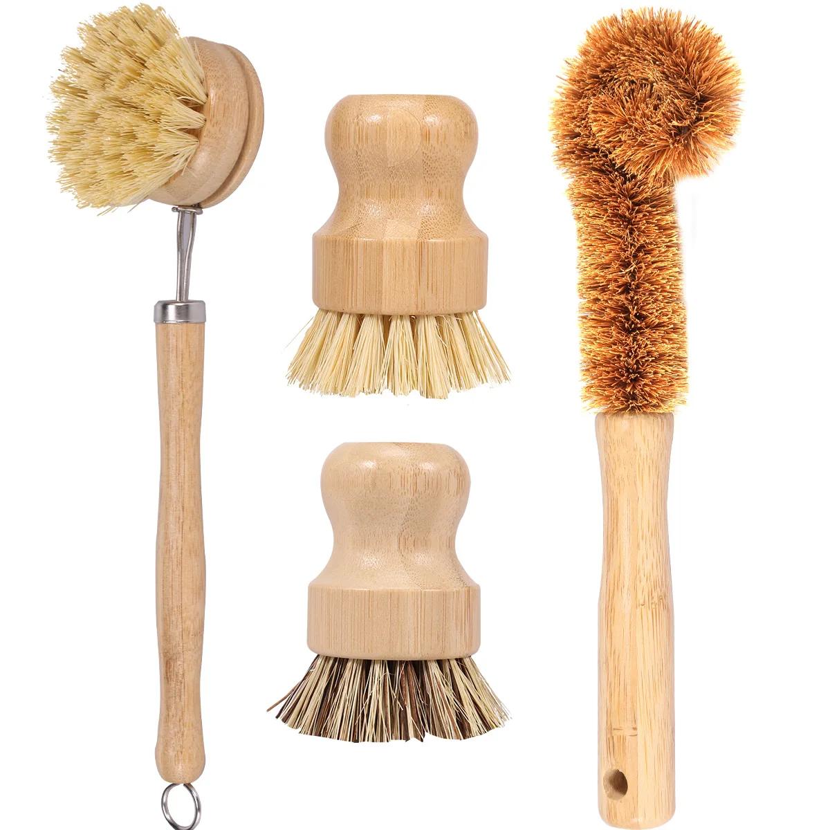 Dish Brush Made of Natural Bamboo Cleaning Brush Long Wooden Handle Kitchen Cleaning Tool Pots Pans Sink Washing Eco-Friendly