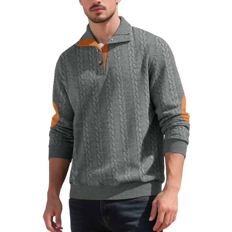 Men's jacquard embroidery Henry autumn and winter loose casual sports stand-up collar buckle trendy sweater