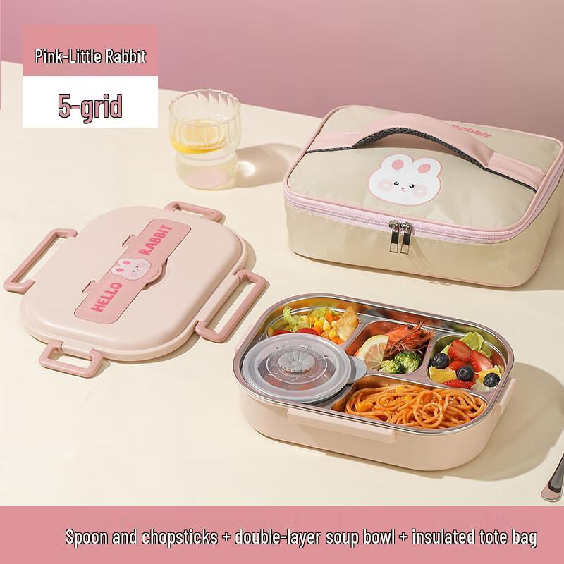 Cute Rabbit Insulated Lunch Box with 5 Compartments