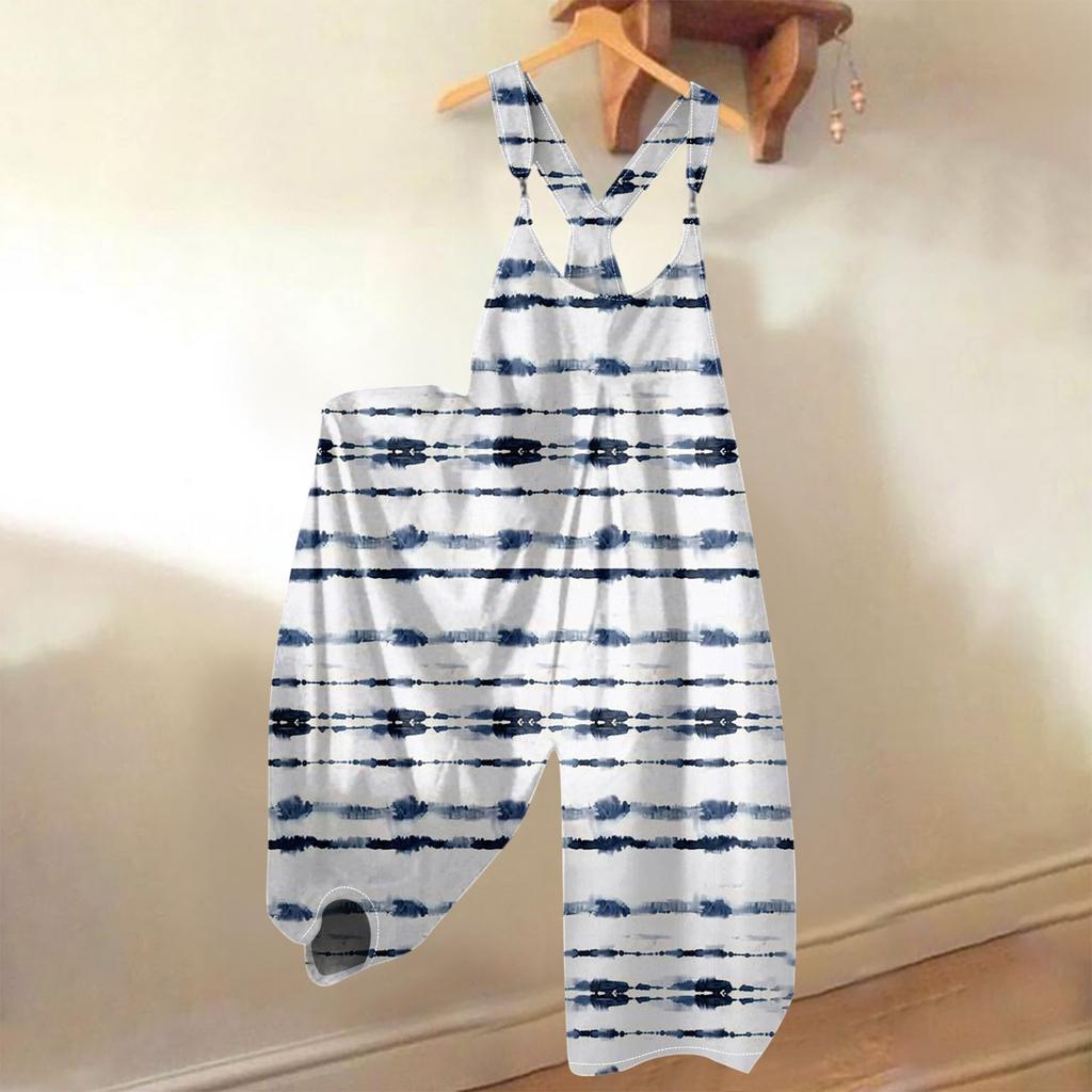 Damen Sommer Overalls Blumendruck Vintage Jumpsuit (Nicht verstellbare Träger)