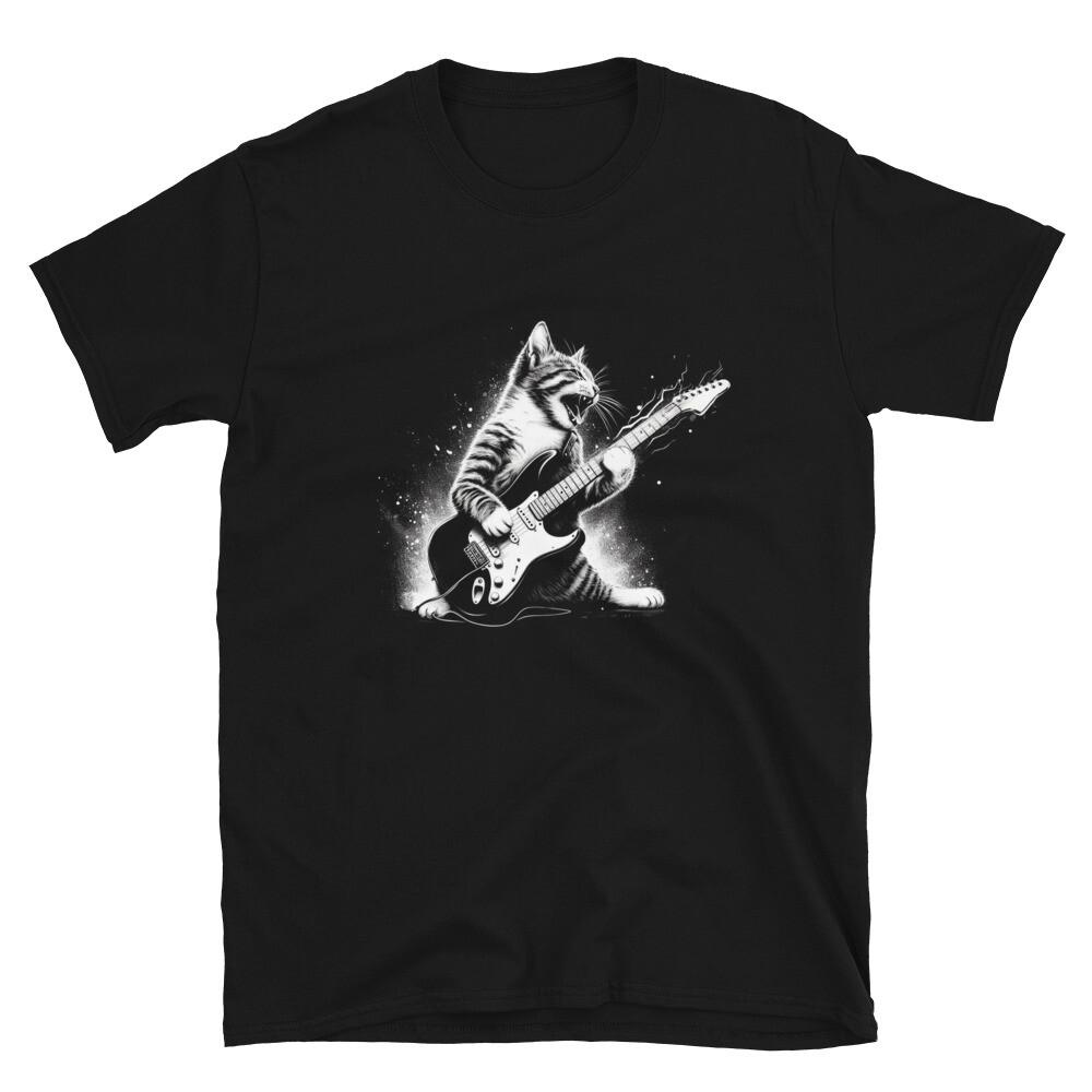 Смешной Кот-Гитарист Играет на электрогитаре Кот-Рок-Звезда - Футболка Унисекс XXXXL