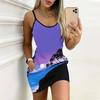 Summer New Style Seaside Print Sleeveless Bodycon Dress with Pockets Sexy Slim Fit Elegant Party Dress