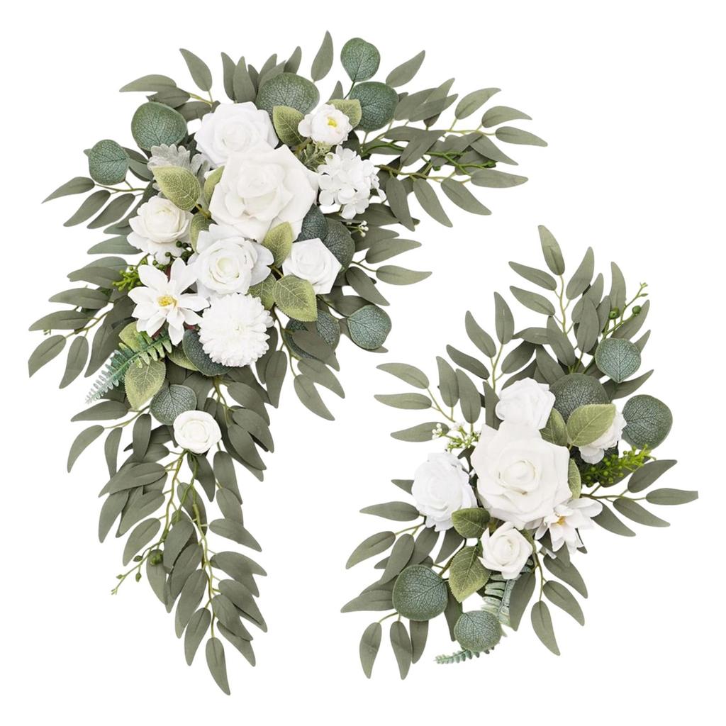 2Pcs Wedding Arch Flowers Decorative Artificial Floral Swag Door Lintel Green Leaves for Theme Arrangement Backdrop Greenery