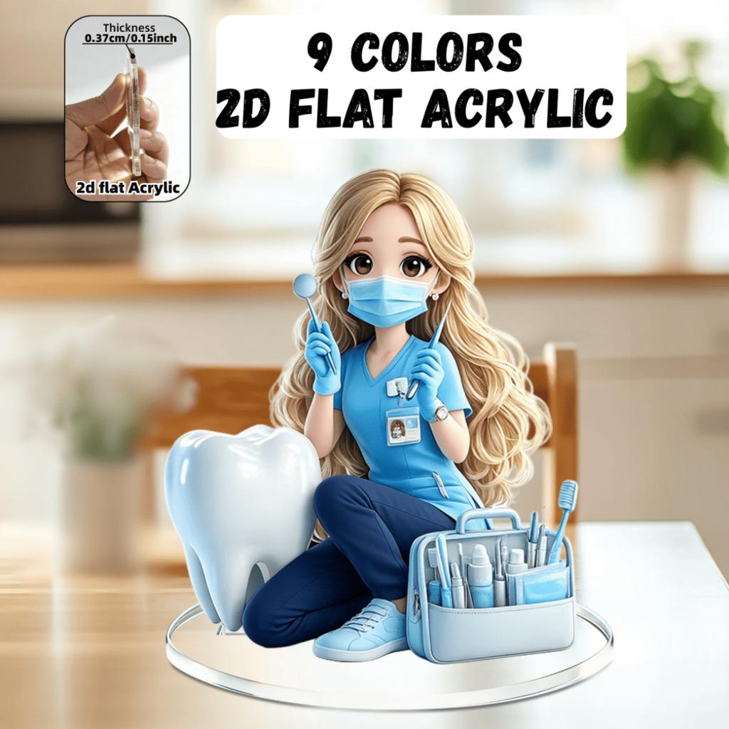 2D Flat Anime Dentist Acrylic Standee 9 Colors Available, Home Dental Clinic Decor Gift For Dentist Dental Hygienist Anime Fans
