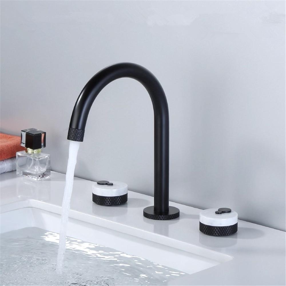 Black Bathroom Faucet Widespread Basin Faucet Sink Tap Brass Marble Bathroom Sink Faucet 3 Hole Brass Chrome Hot Cold Water Tap