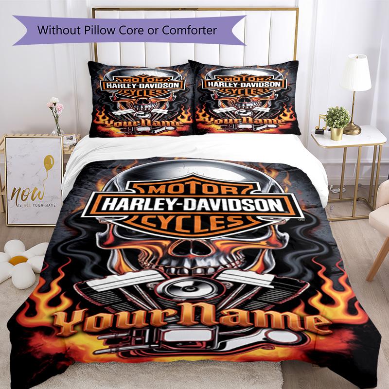 Motociclette Harley-Davidson Personalizza il tuo nome Set Biancheria da Letto Copripiumino Traspirante con Federe Decorazione per la Casa Regalo di Compleanno