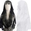Gothic Bridal Veils Lace Brimmed Wedding Headpiece With Floral Lace For Halloween Bride Ceremony Accessories