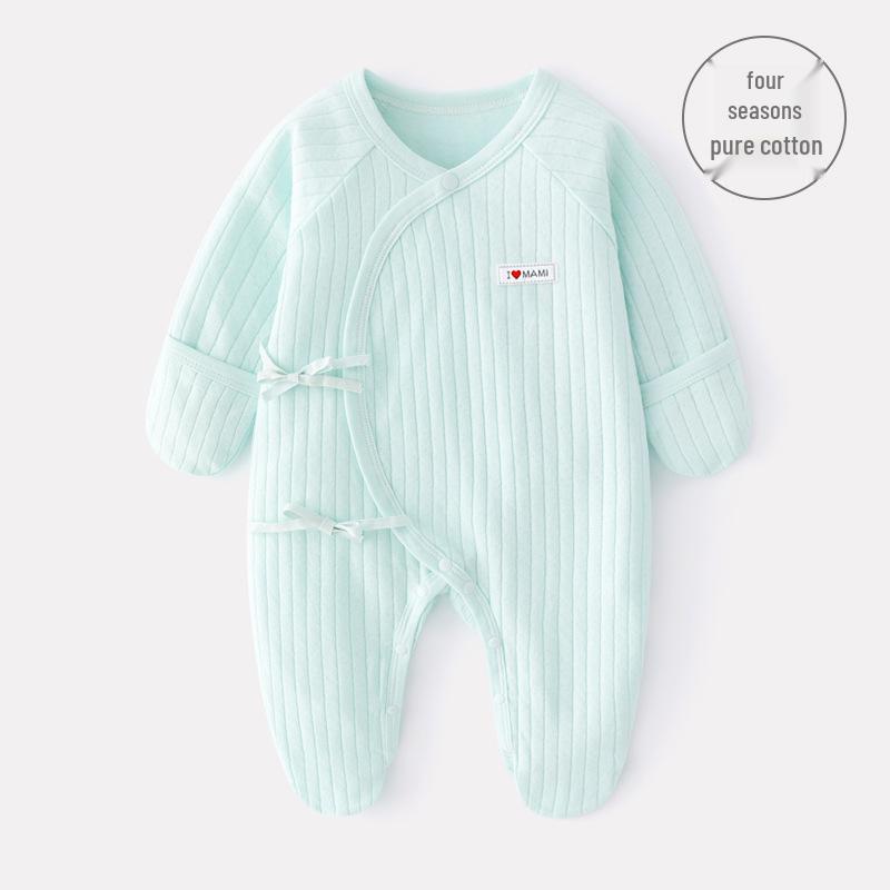 Newborn Asymmetrical Collar Jumpsuit with Hand and Foot Covers for Spring and Autumn