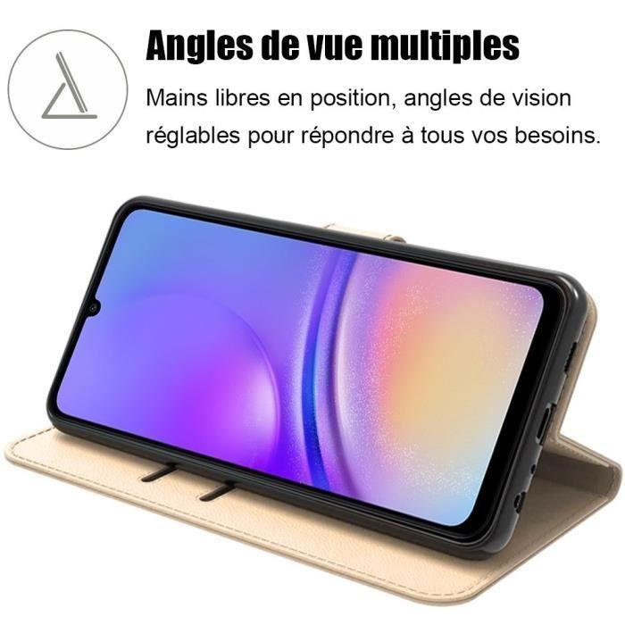 Coque pour samsung galaxy a05, doré, protection antichoc en cuir pu avec poche à cartes et fonction de support (pas pour a05s)
