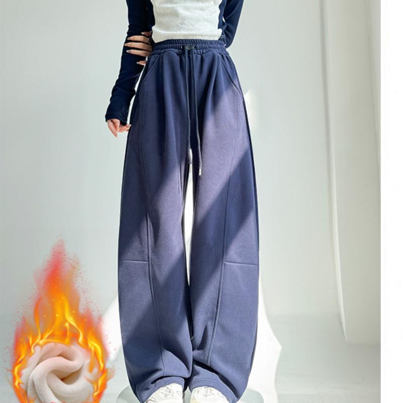 Sport Pants for Women In Autumn and Winter New High-waisted Velvet Wide-leg Pants Narrow Version Straight Banana Casual Pants